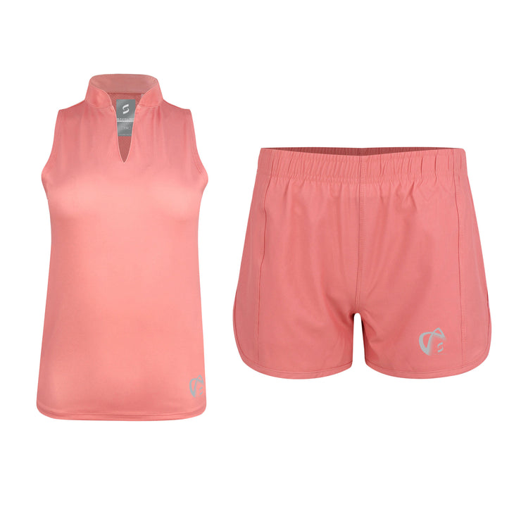 HARMONY Coral Shorts and Ccoral / White Top