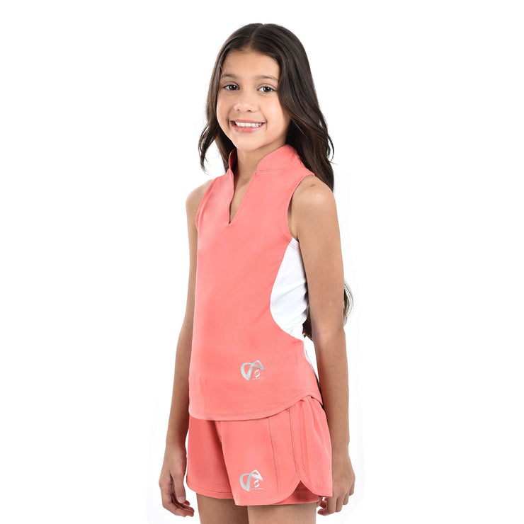 HARMONY Coral Shorts and Ccoral / White Top