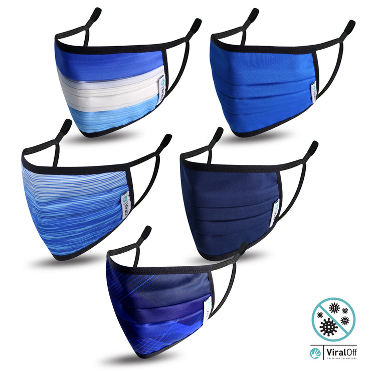WASHABLE AND REUSABLE FACE MASKS  VIRAL OFF TREATED   - STYLE CANBERRA  - 5-PACK