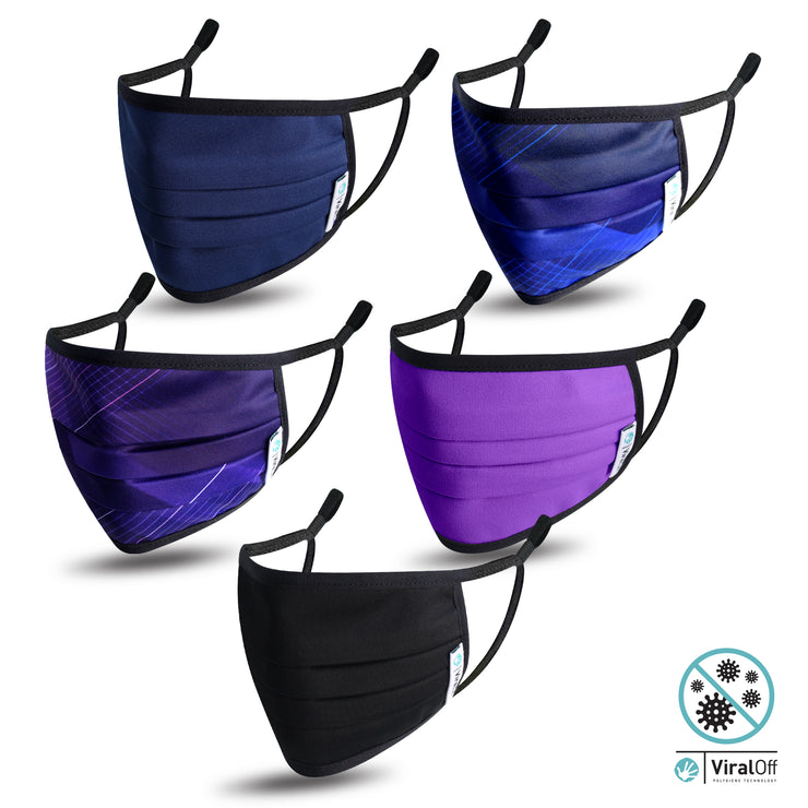 WASHABLE AND REUSABLE FACE MASKS  VIRAL OFF TREATED   - STYLE OSLO  - 5-PACK