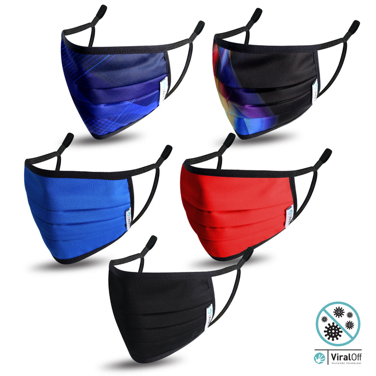 WASHABLE AND REUSABLE FACE MASKS  VIRAL OFF TREATED   - STYLE TUNIS  - 5-PACK