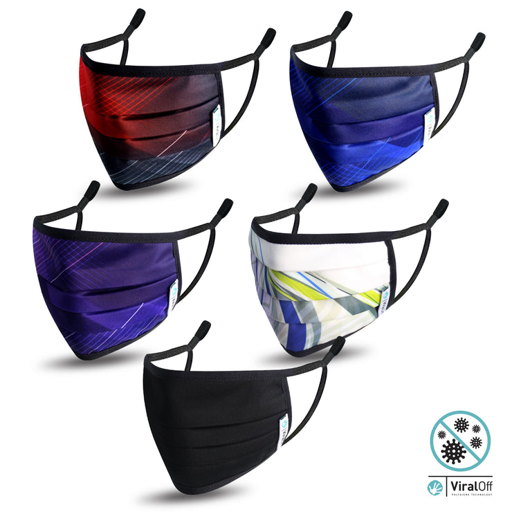 WASHABLE AND REUSABLE FACE MASKS  VIRAL OFF TREATED   - STYLE ATHENS  - 5-PACK
