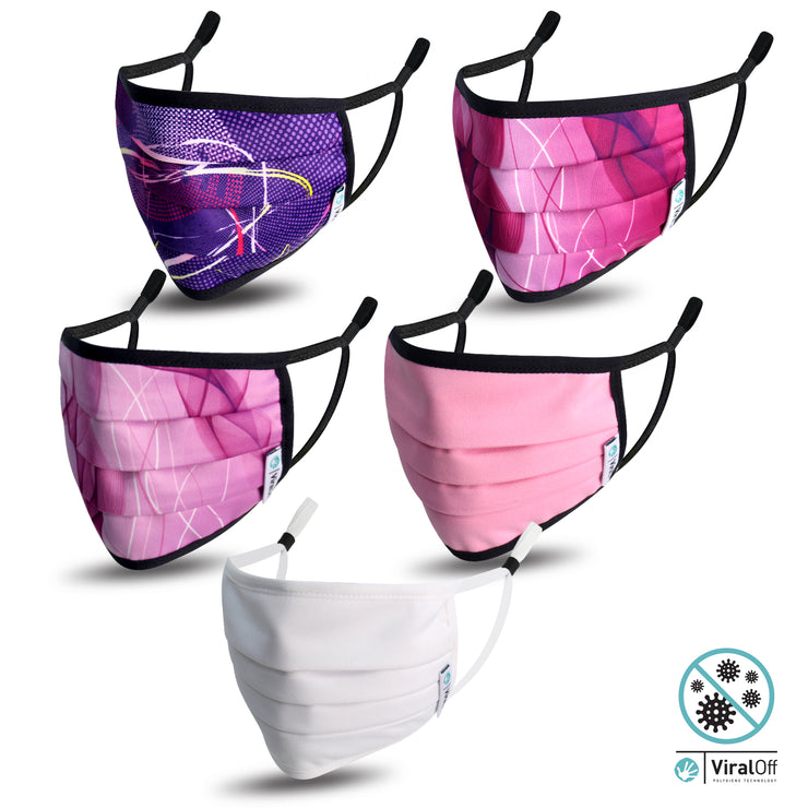 WASHABLE AND REUSABLE FACE MASKS  VIRAL OFF TREATED   - STYLE RIGA  - 5-PACK