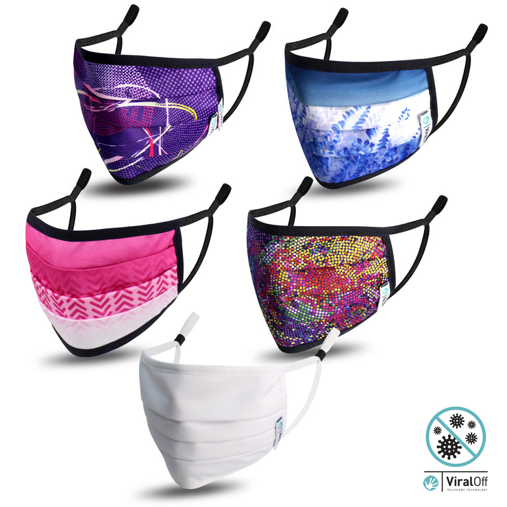 WASHABLE AND REUSABLE FACE MASKS  VIRAL OFF TREATED   - STYLE VILNIUS  - 5-PACK
